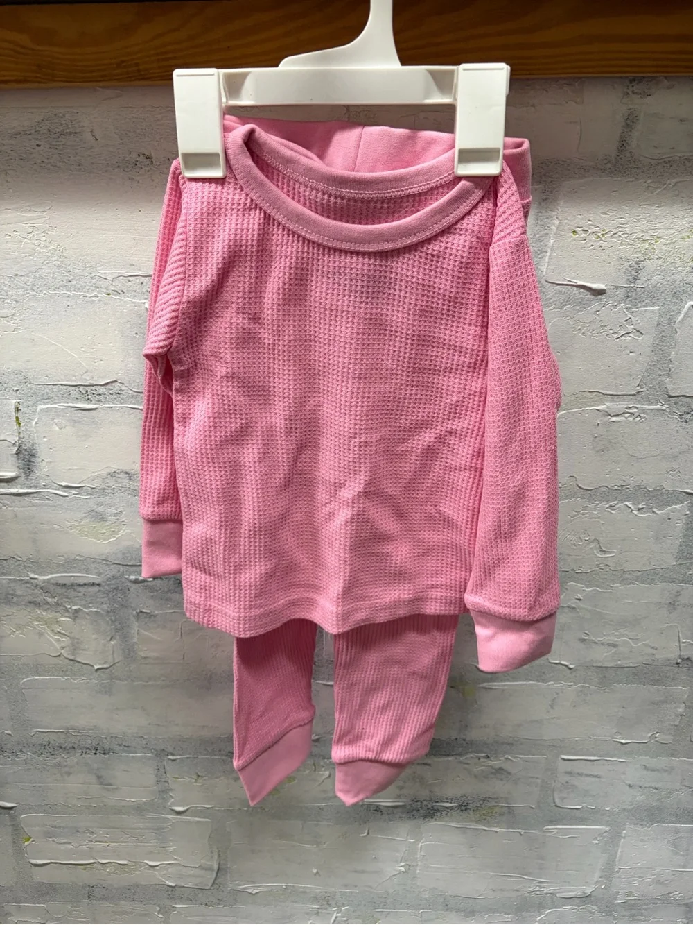2 Sets Kids Pink Waffle Knit Thermals